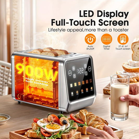 Slice Touch Screen Stainless Steel Toaster | Smart Digital with Memory Function, 5 Bread Types & 6 Shade Settings, 1.5" Wide Slot, 900W Power
