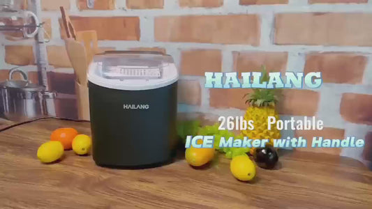 Countertop Ice Maker With Handle | Produces 26 Pounds Of Ice Within 24 Hours，Makes 9 Ice Cubes In 6 Minutes